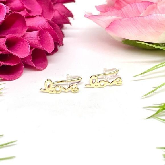 Jewelry - NEW⚜️14K STERLING SILVER “LOVE” Script Earrings